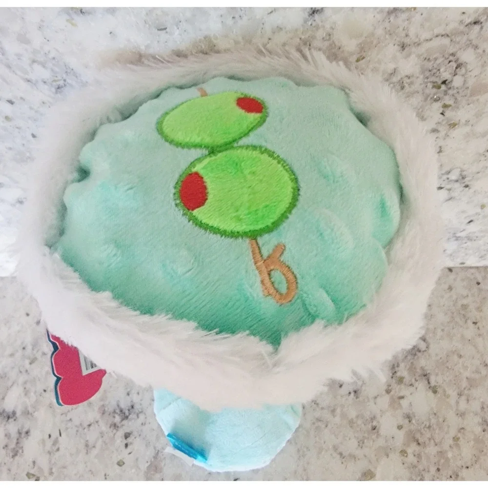 Bark‎ Box Lucky Muttini Dog Toy Martini Plush Squeaker Crinkle Fluff Barkbox NEW